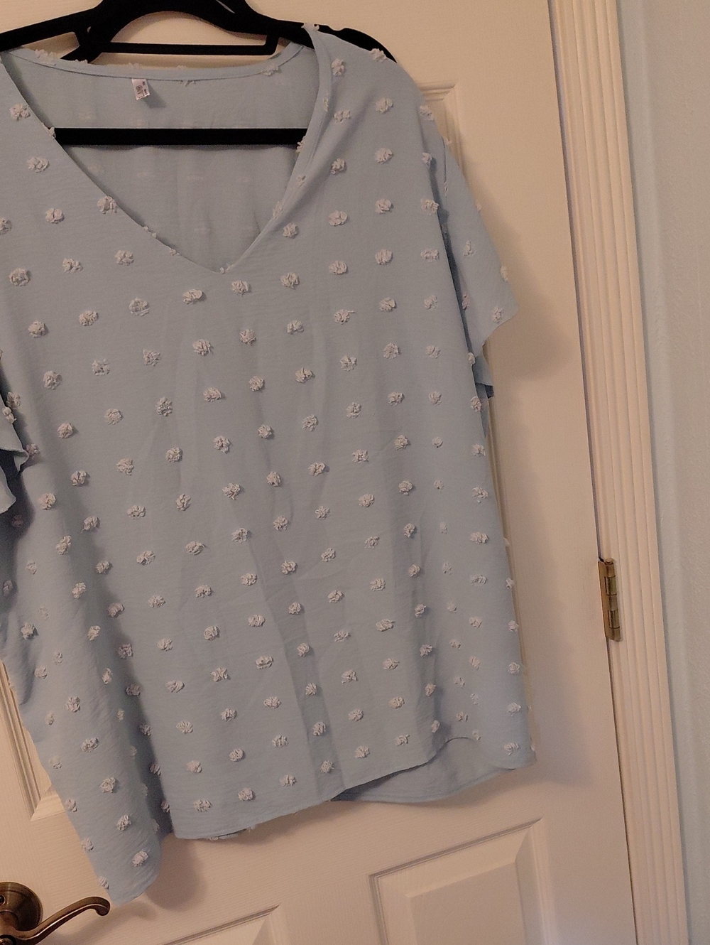 torrid Light Blue V-Neck Short Sleeve Textured Dot Top